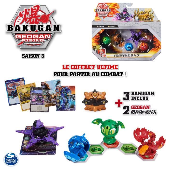 Figurine 2 Bakugan classiques + 1 Deluxe, 6 cartes hexagonales BakuCore, 3  cartes Personnage et 3 cartes Maîtrise inclus. Plusieurs modèles