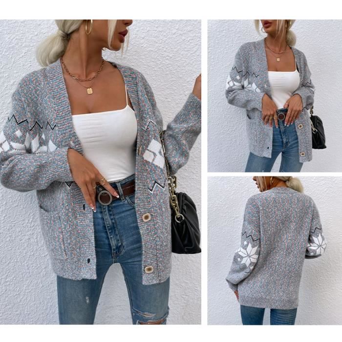 Cardigan Femme Long Chic En Laine - Gilet D'Hiver Mi-Saison, Manches Longues, Taille S à 3XL - 7