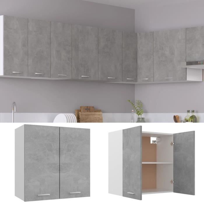 STAR - Meuble Haut/Armoire Murale Suspendue "Lyon" - Placard Cuisine - Gris Béton 80x31x60 Cm