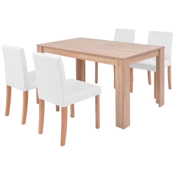 ABB Table et chaises 5 pcs Cuir synthétique Chêne Couleur crème ...