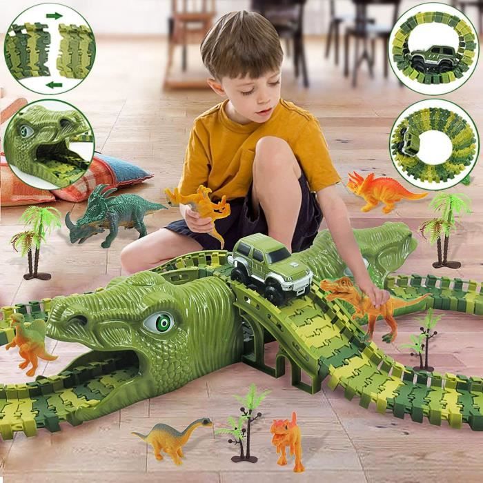 Circuit Dinosaure 153 Pièces – Pistes Flexibles Pour Voitures, Jouet Éducatif Avec Sac De Rangement – Dès 3 Ans
