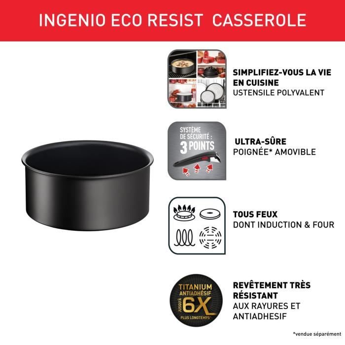 Casserole Tefal Ingenio 20 Cm - Compatible Induction, Fabriquée En France