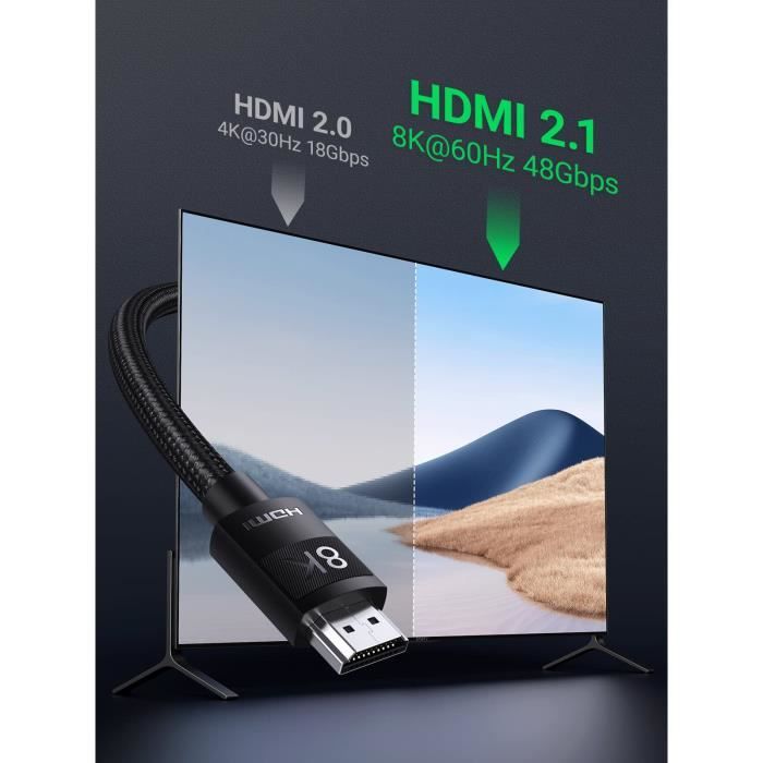 3€91 sur Câble HDMI 2.1 UGREEN 8K 60Hz 4K 120Hz Haute Vitesse 48 Gbps  Supporte 3D eARC HDR Dynamique HDR 10 Dolby Vision HDCP 2.2 2.3 Compatible  avec PS5 PS4 Pro Xbox