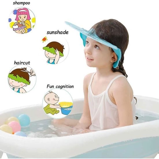 2 Chapeaux De Douche Bébé ZOPJUMA - Visière Réglable - Protection Yeux/Oreilles - Jaune Et Bleu