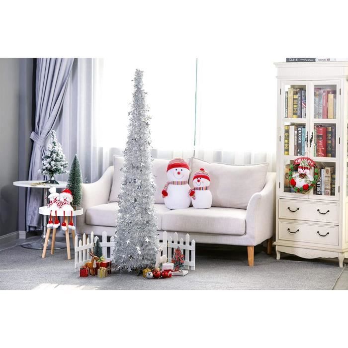 Sapin De Noël Artificiel 150 Cm Pop-up – Pliable, Paillettes, Décoré, Installation Facile (rouge/argent)
