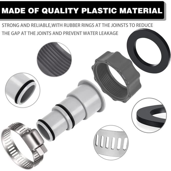 IHLOOTD 2 Adaptateurs Tuyau Piscine 40 Mm Vers 1 1/2" – Raccords Pompe Intex, Coleman, Kit Étanche Avec Ruban PTFE Et Joints