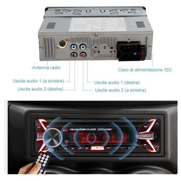 Autoradio Bluetooth UVERBON , 7 Couleurs Stereo FM Radio 4x60W Poste Radio  Voiture USB / SD / AUX / EQ / MP3 / TF + Télécommande - Cdiscount Auto