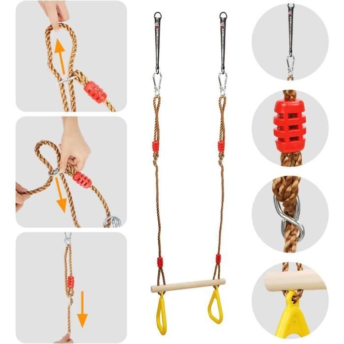 Morwealth Balançoire trapèze Multifonction en Bois pour Enfants avec Anneaux en Plastique - Charge maximale : 120 kg - pour l'intérieur et l'extér Morwealth Balançoire trapèze Multifonction en Bois pour Enfants avec Anneaux en Plastique - Charge maximale : 120 kg - pour l'intérieur et l'extér