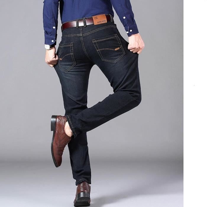 Pantalon Homme en Jeans Coupe Droite Grand Taille Jean Stretch Poches  Effet Délavé
