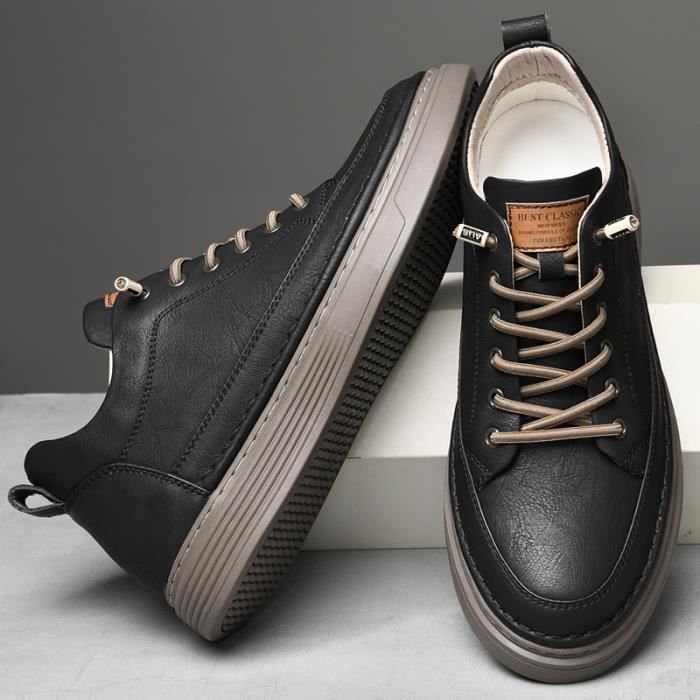 Baskets en cuir fendu de vache pour hommes chaussures plates de