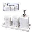 Accessoire de salle de bain Ensemble de marbre Look de toilette Distributeur de savon Distributeur de brosse à dents Kit 4pcs-3