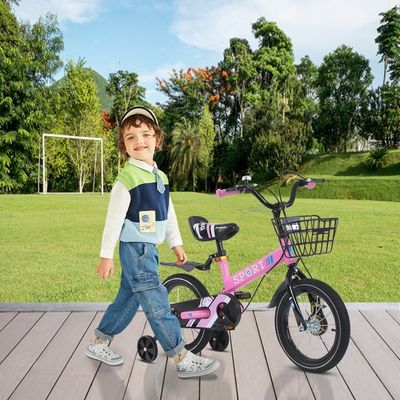 Vélo Enfant 16 Pouces Pour Filles Et Garçons 5 à 7 Ans - Cadre Acier Carbone, Freins Avant/arrière, Roues Auxiliaires - Sécurité Et Confort