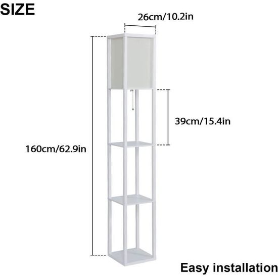 Lux.pro – Lampadaire Avec étagères 3 Niveaux – Structure Bois Noir Et Abat-jour Blanc – Douille E27 (sans Ampoule)