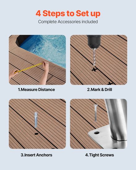 Main Courante Piscine à Visser Rampe De Piscine En Inox 98x81cm