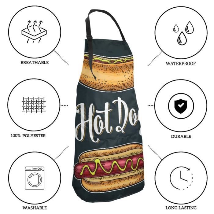 Tablier Ajustable au Cou Cuisine Robe a Bretelles Sandwich a la saucisse a la moutarde pour chariots de restauration rapide a hot d Cdiscount Maison