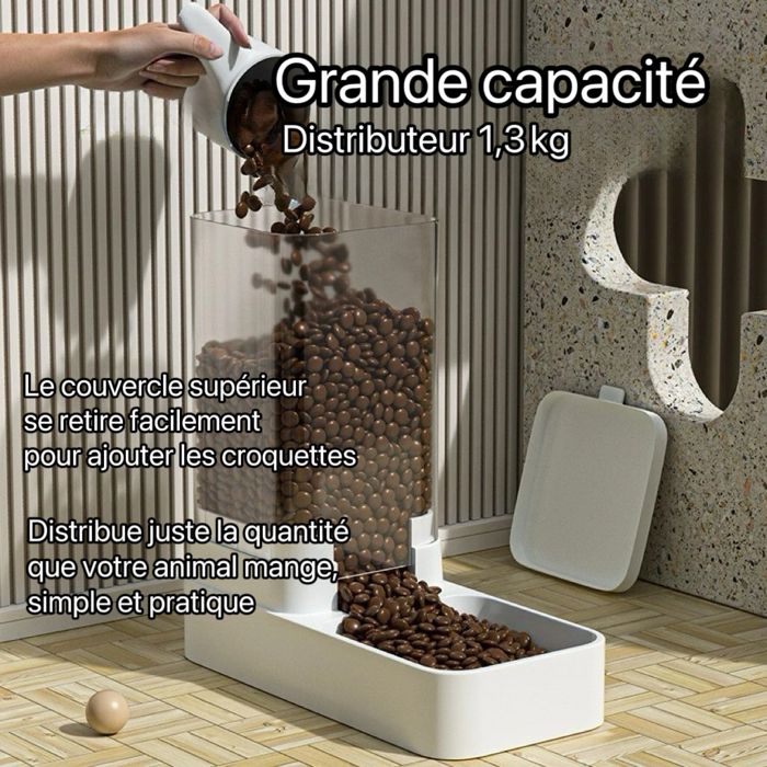 Distributeur Automatique Croquettes Et Eau Pour Chat Et Chien – Double Réservoir, Anti-fuite, Facile à Nettoyer – 27x23x27cm