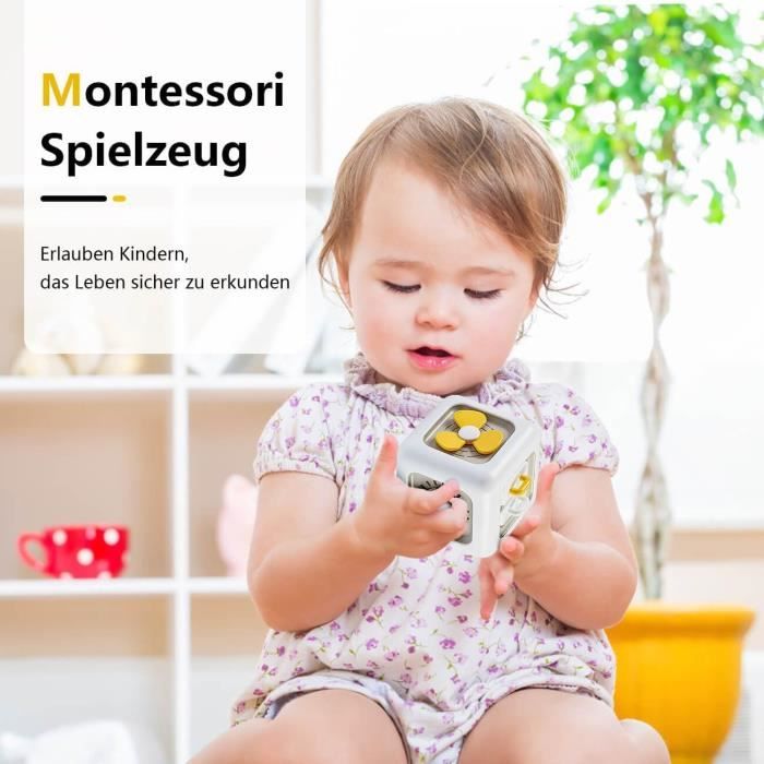Cube Montessori 1 An – Jouet D'éveil Avec Interrupteurs, Miroir Et Tiroir – Sensoriel Et Sans Bruit