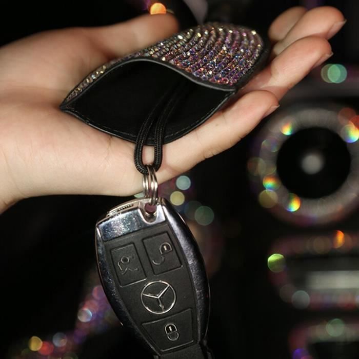 wisdompro Porte-clés de voiture en cristal pour femme, en cuir véritable,  accessoires avec strass et 2 anneaux pour clé de voiture – Violet :  : Mode