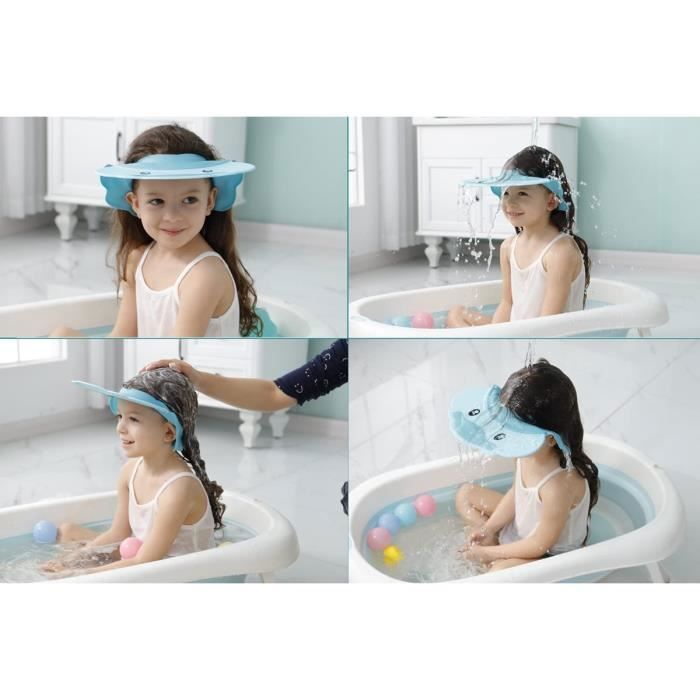Bonnet De Douche Bébé - Protège Yeux Et Oreilles - Visière Anti-éclaboussures - Taille Réglable - Coloris Assortis