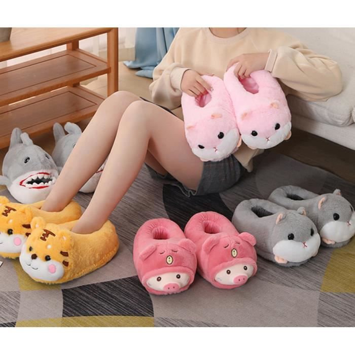 Chaussons Peluche Animaux Dessin Animé - Gris - Adulte - Taille 36