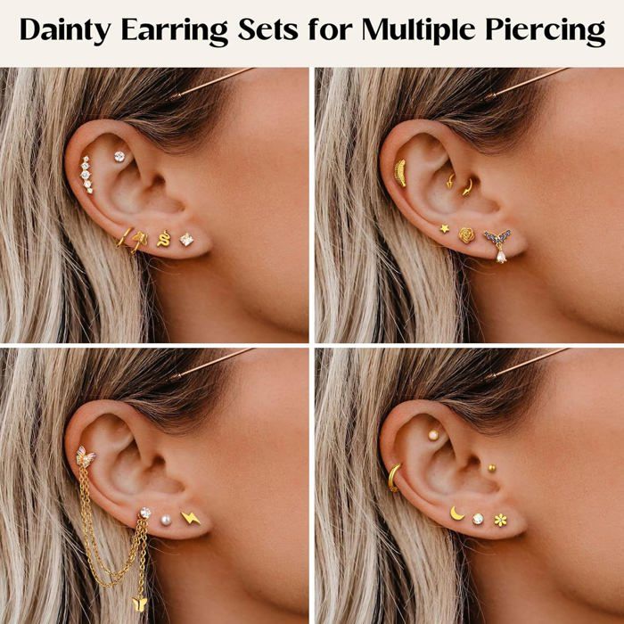 40 Pièces Bijoux Piercing Acier Chirurgical - Cartilage, Tragus, Helix - Cadeau Style Punk Rock