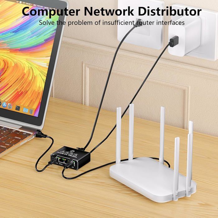 GlasFlength Switch Ethernet 4 Ports 1000 Mbps – Hub RJ45 1 Vers 4, Aluminium, Plug & Play Stable
