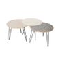 Lot De 3 Tables Rondes Avec Plateaux A Motif Blanc Naturel Et Noir