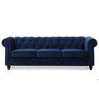 Canapé Chesterfield Velours Bleu - MENZZO - 3 places - Confort Moelleux - Elégance Chic