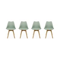 Lot de 4 chaises scandinaves. pieds bois de hêtre. chaises 1 place. vert céladon