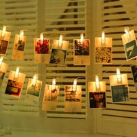 Guirlande lumineuse LED à piles 20 photos clips - 2m - blanc chaud- Décoration intérieur pour noël nouvel an anniversaire mariage fê