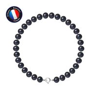 PERLINEA - Bracelet - Véritable Perle de Culture d'Eau Douce Semi-Ronde 6-7 mm Black Tahiti - Anneau Ressort - Bijoux Femme