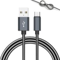 Chargeur pour iPhone 12 / 12 mini / 12 Pro / 12 Pro Max Cable Metal Renforcé USB Synchro Data Noir 1m
