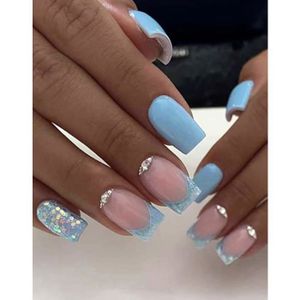 Kit Faux Ongles Nail Art 12 Capsules + Colle French 3D Strass Paillettes - Mariage