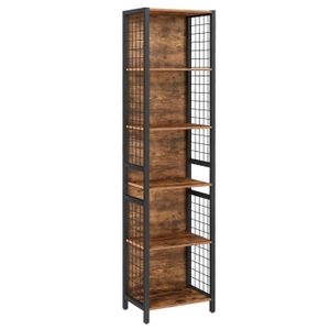 Bibliothèque - VASAGLE - 6 Niveaux - Marron Rustique Et Noir - Cadre En Acier - 30x60x175,6 Cm - Maison
