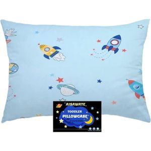 TAIE D'OREILLER Taies d'oreiller pour bébé et tout-petit - 100% coton doux - Fusée Bleue - 40 x 60 cm