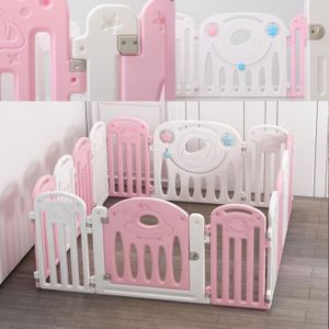 PARC BÉBÉ Parc bébé Barrière Grand de sécurité en Plastique - Marque - Rose+Blanc 12+2 - Jouets Intérieur - Non toxique