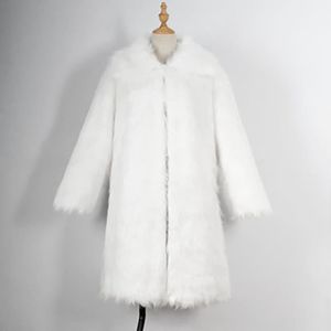 MANTEAU - CABAN manteau femme de marque Section moyenne et longue Grand col en fourrure fausse fourrure parka femme-Blanc