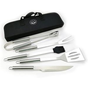 USTENSILE NewlineNY Kit de 5 outils de barbecue en acier inoxydable : pince, fourchette à viande, pinceau à badigeonner, spatule, couteau 6