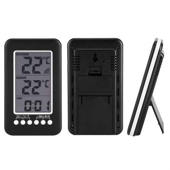 Thermomètre Intérieur Extérieur Sans fil Affichage LCD NumériqueCapteur de  prévision Écran LED Noir Horloge Digital Thermomètre Auto Refresh pour