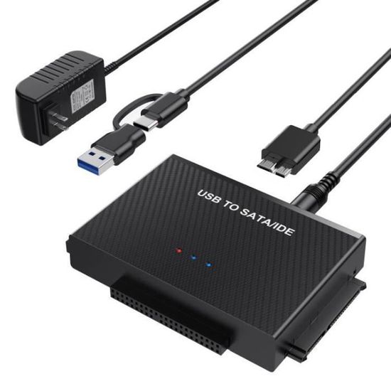 Adaptateur USB 3.0 Vers IDE/SATA – Convertisseur Pour Disque Dur Externe 2,5"/3,5", Avec Alimentation - 3