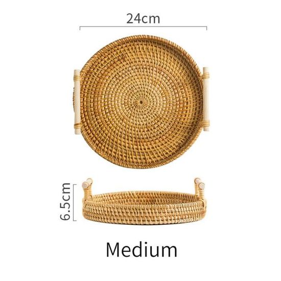 Plateau En Rotin Tissé à La Main - Panier De Rangement Pour Table Ou Déco (Taille S)