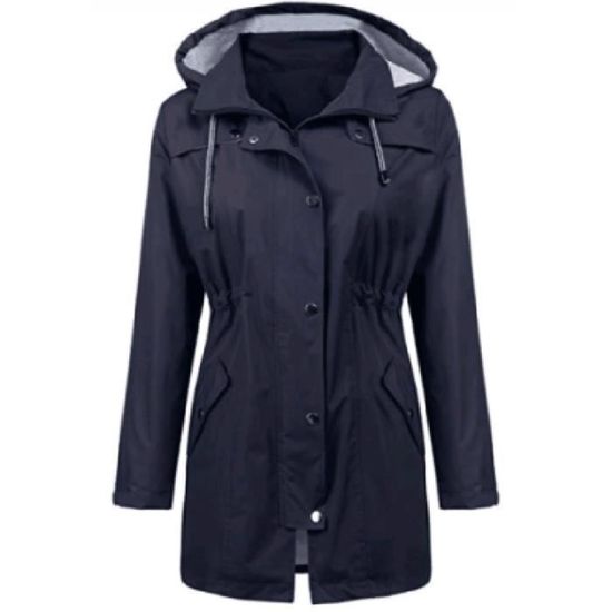 MOKBAY Veste Femme Imperméable à Capuche Mi-Longue - Manteau Pluie Randonnée Avec Poches - Coupe-Vent Légère
