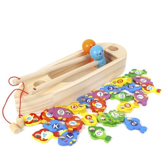 Jeu De Pêche Magnétique En Bois Montessori - 3 En 1 (Pêche, Empilage, Formes), Jouet Éducatif Pour Enfants Dès 3 Ans