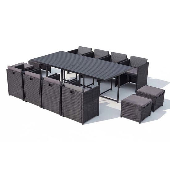 sunset 12 salon de jardin encastrable 12 places en resine tressee noir gris cdiscount jardin