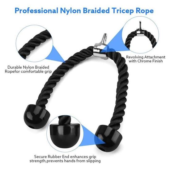 Corde De Traction Pour Musculation - Nylon Et Acier - Pour Triceps, Biceps, Dos - Adaptable à La Plupart Des Machines