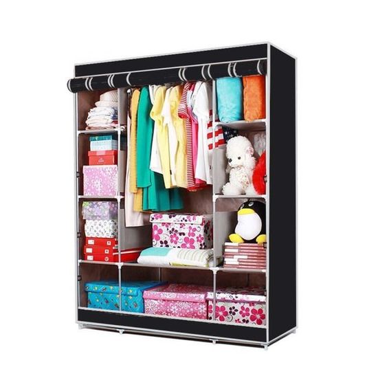 Armoire penderie en tissus MERVY noir 150x45x175cm Métal