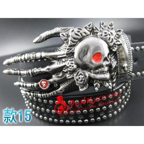 Ceinture Punk Pour Femme Ajustable Noire À Double Oeillet Cloutée En