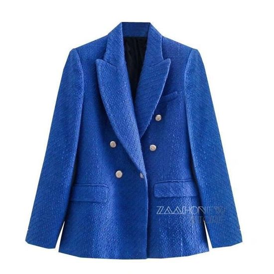 Blazer Élégant Pour Femme - Long En Tweed - Col à Revers - Veste