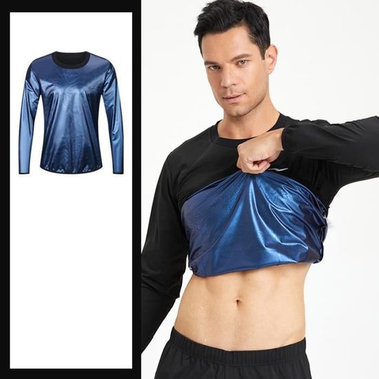 T shirt de Sudation Homme Col rond Manches longues Elastiqu Fitness Musculation Br ler des graisses Suer