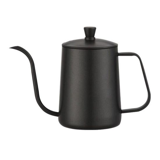 Cafetière à main en acier inoxydable avec couvercle Théière à café Revêtement antiadhésif, noir, 600 ml